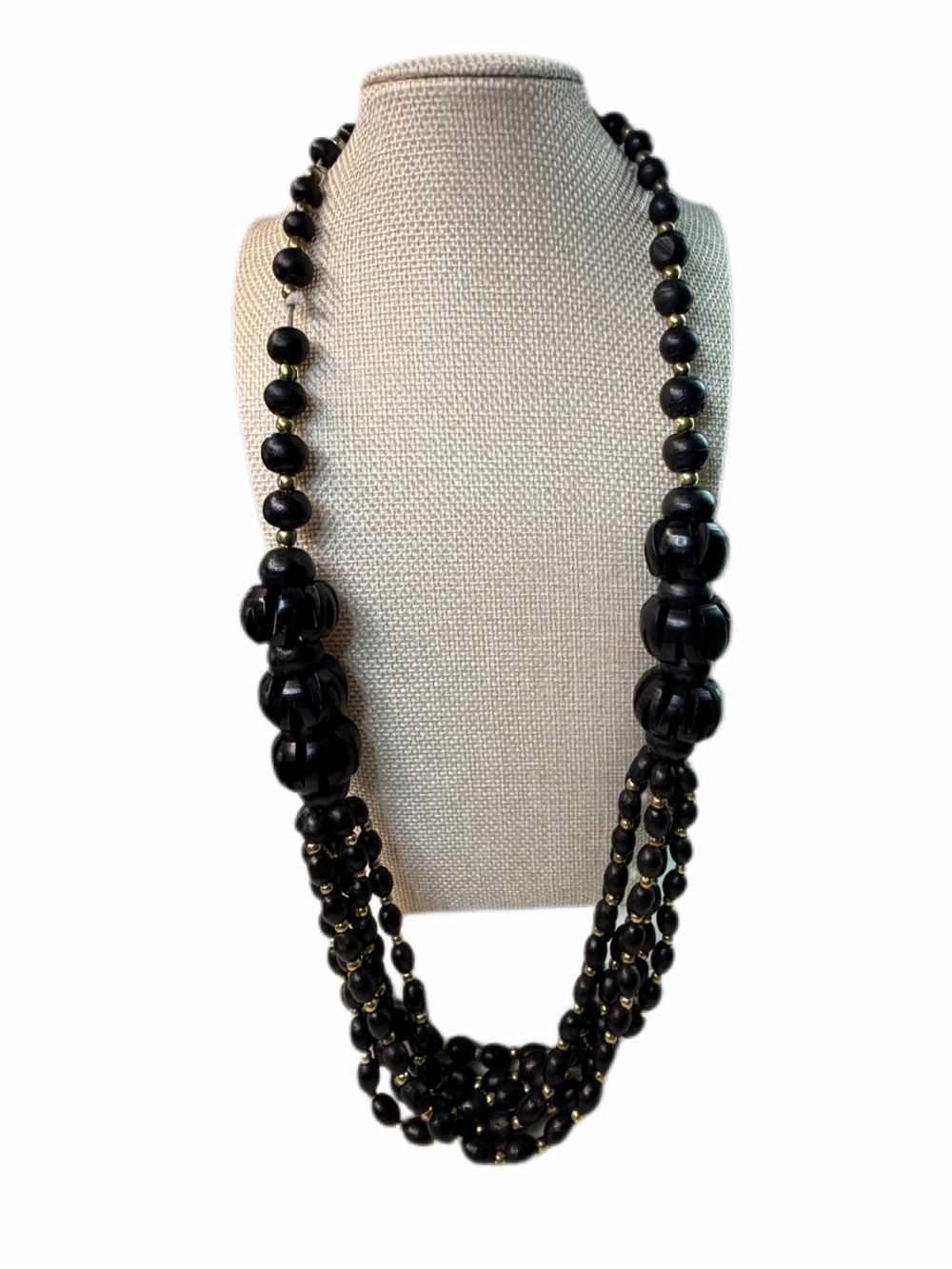 Black Beaded Multi-Strand Statement Necklace